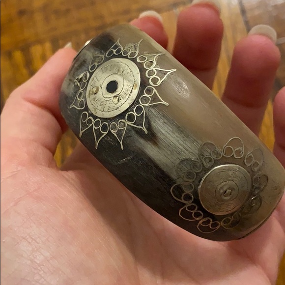 Horn and Sterling Silver Bangle Bracelet - Picture 4 of 6